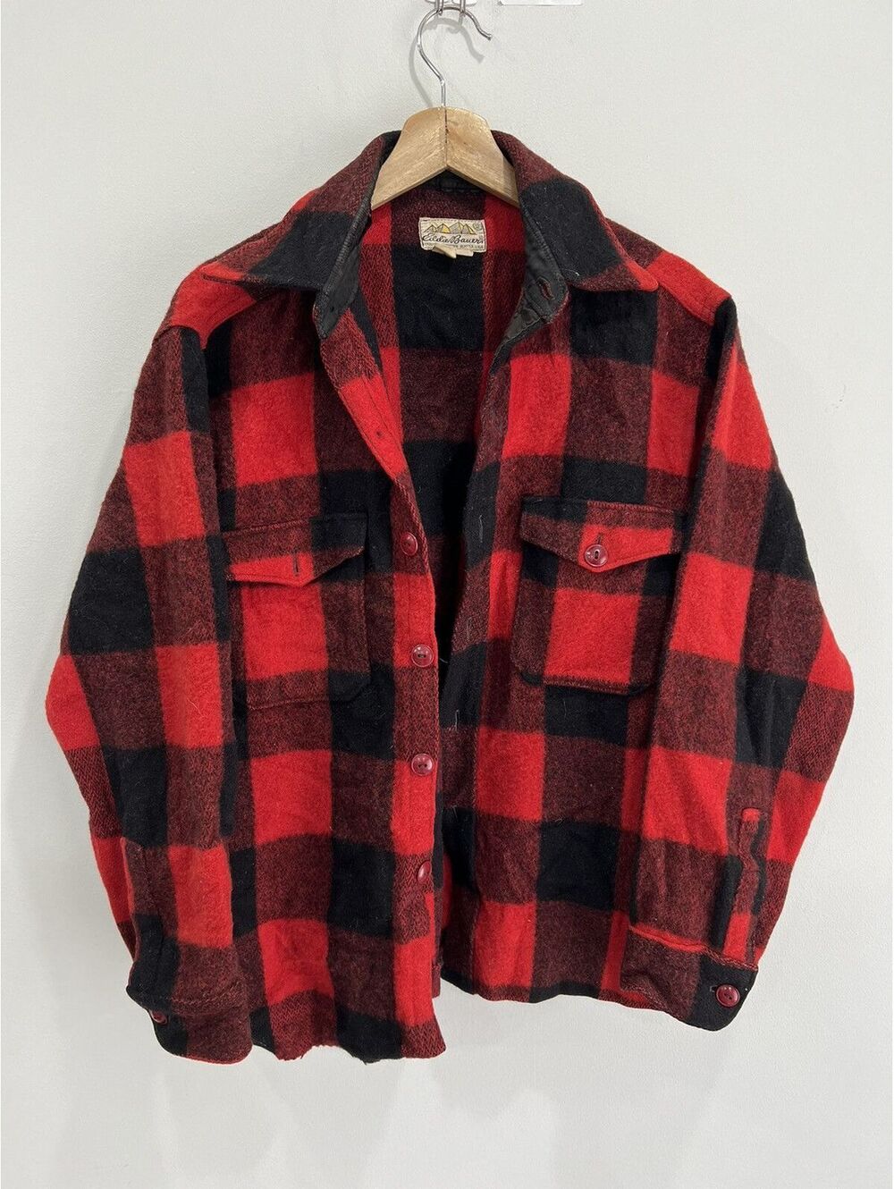 Vtg Eddie Bauer 60s Button Up Buffalo Plaid Heavy Shirt wool